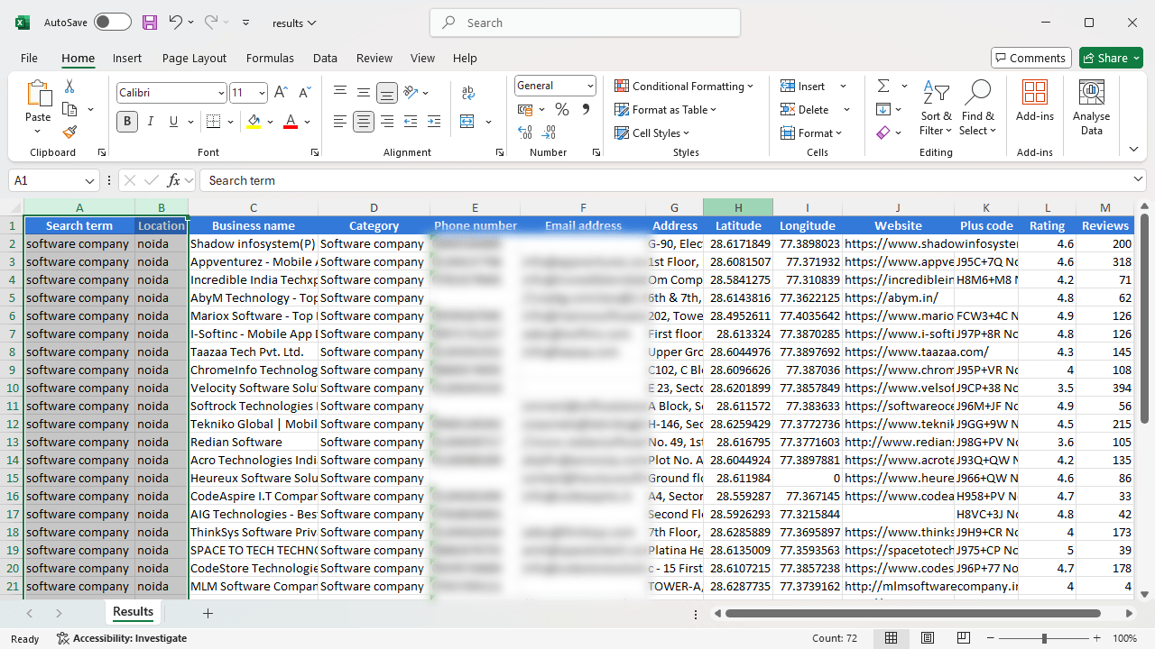 Exported results by Guicer