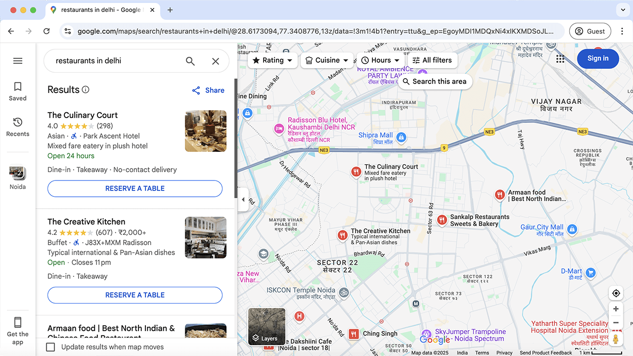 Results on Google Maps